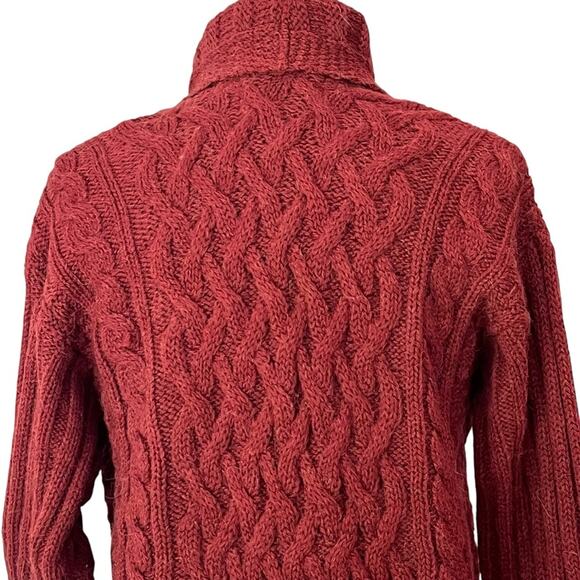Aran Crafts Merino Wool & Alpaca Cableknit Cardigan Sweater Womens Small Rust - Picture 5 of 14